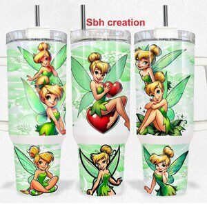 40 oz Tinkerbell fairy Stanley Style insulated tumbler with sliding lid /straw